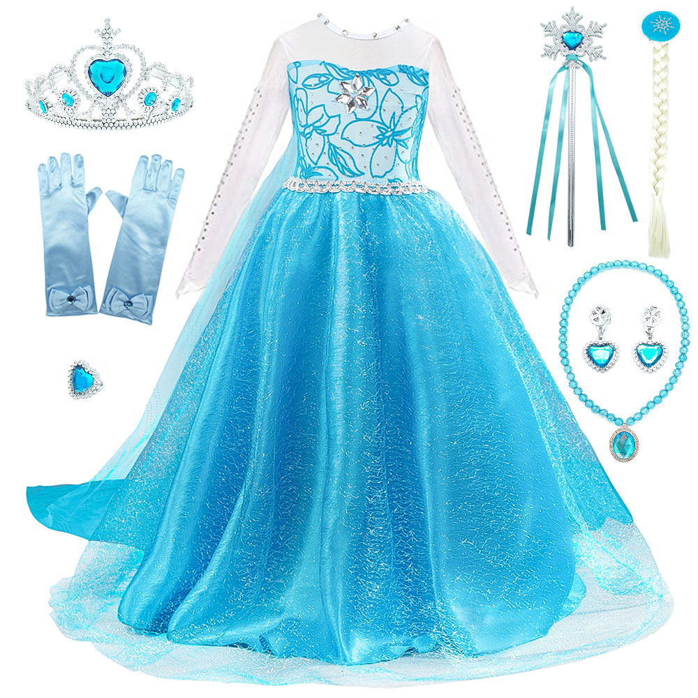 Long Sleeve Carnival Party Kids Cosplay Elsa Dress for Girls