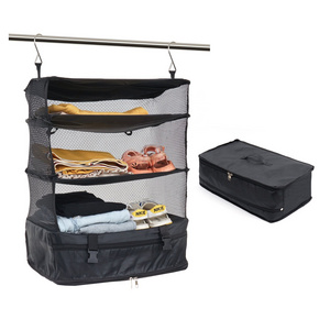 3 Layer Portable Luggage System Suitcase Organizer Collapsible Closet Hanging Travel Shelves and Packing Cube