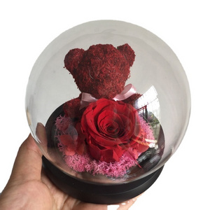 small  mini roses glass balls with natural preserved rose inside the rose bear in glass dome