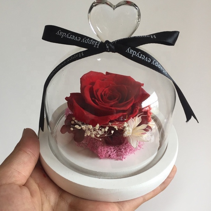 small  mini roses glass balls with natural preserved rose inside the rose bear in glass dome