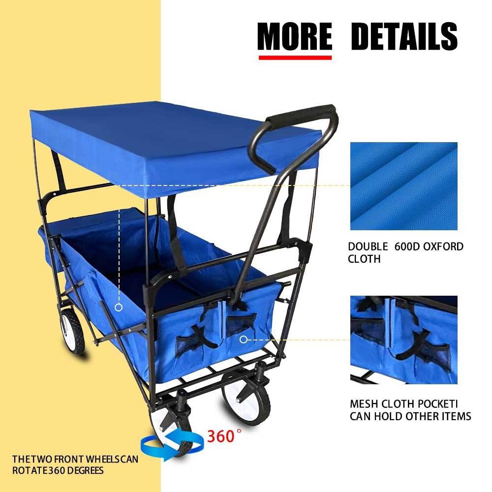 4 Wheel Folding Outdoor Utility Beach Wagon Cart With Canopy