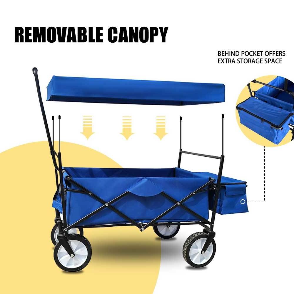 4 Wheel Folding Outdoor Utility Beach Wagon Cart With Canopy