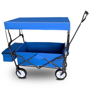 4 Wheel Folding Outdoor Utility Beach Wagon Cart With Canopy