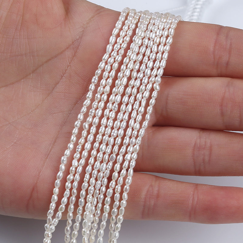 2-3mm Natural White Rice Tiny Loose Beads Real Freshwater Pearls Strand