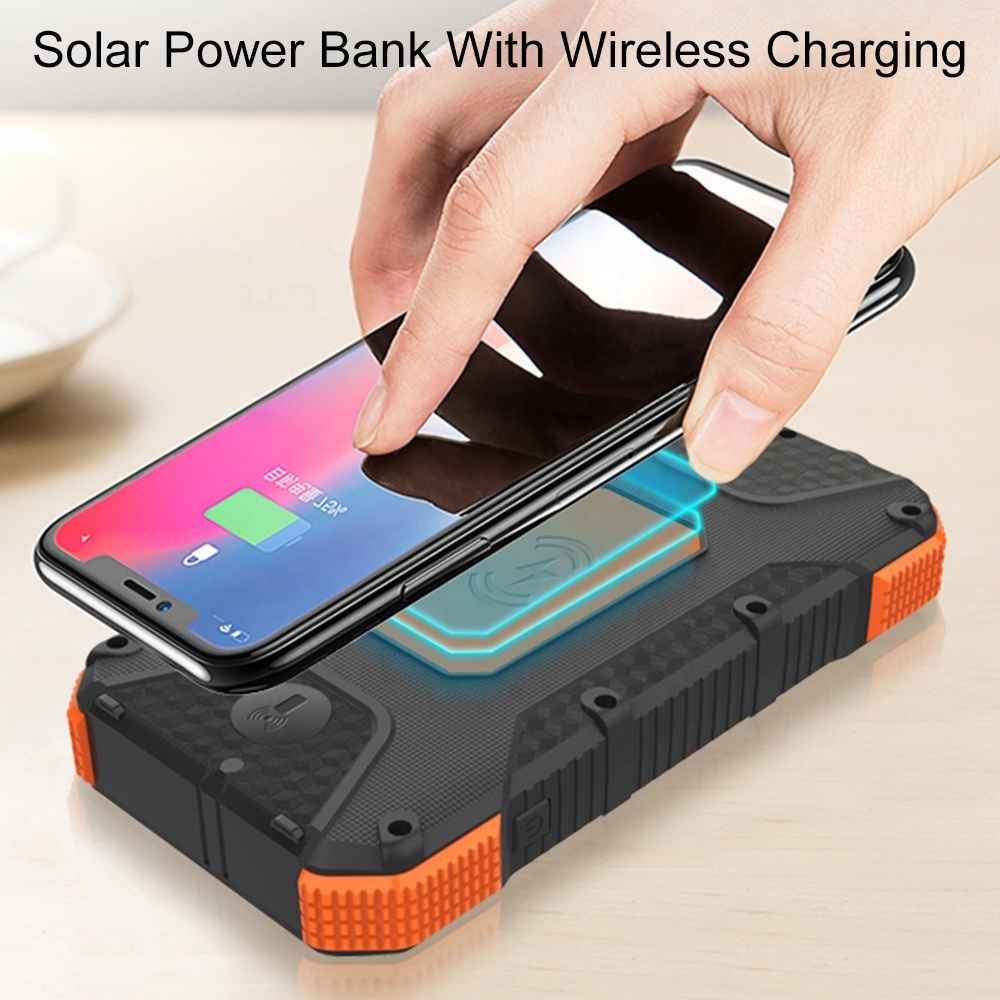 wireless 30000mah waterproof 20W PD QC super fast charging 3 usb output portable mini solar charger for cell phone