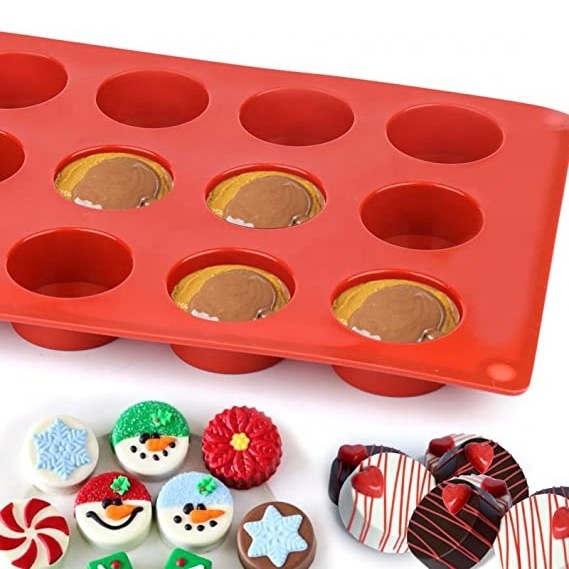 Customization 15 Cups Round Cake Baking Mould Jelly Silicon Bakeware Cupcake Molds Tray Standard Silicone Muffin Mold