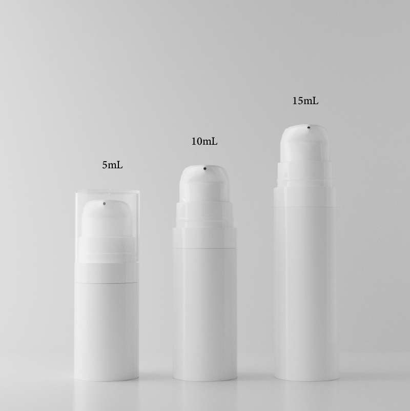 High-end cosmetic Airless Pump Bottle Snap Tops Refillable Travel Containers 5ml 10ml 15ml White PP Airless Pump Bottle