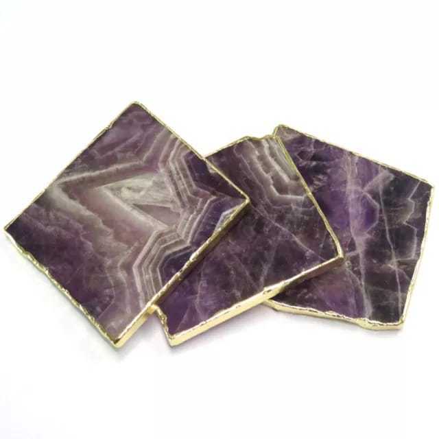 BEST NATURAL AGATE AMETHYST COASTERS  WITH GOLD PLATED / TOP QUALITY AGATE COASTER IN SQUARE SHAPE/ ALL AGATE COASTERS AVAILABLE