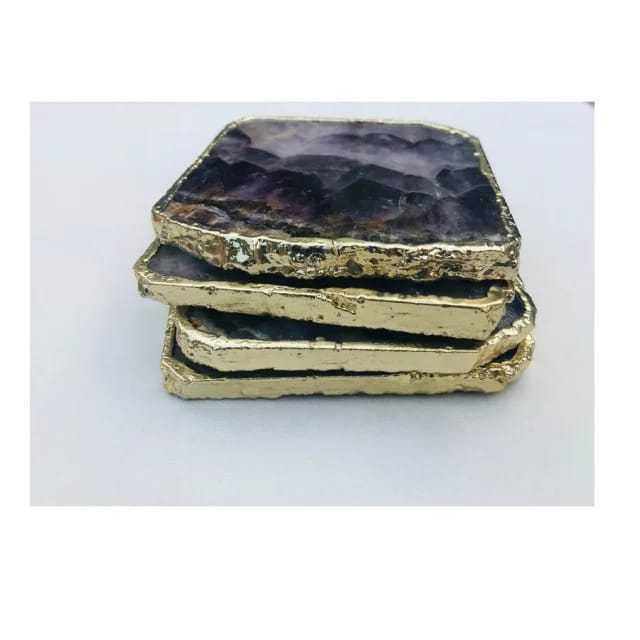 BEST NATURAL AGATE AMETHYST COASTERS  WITH GOLD PLATED / TOP QUALITY AGATE COASTER IN SQUARE SHAPE/ ALL AGATE COASTERS AVAILABLE