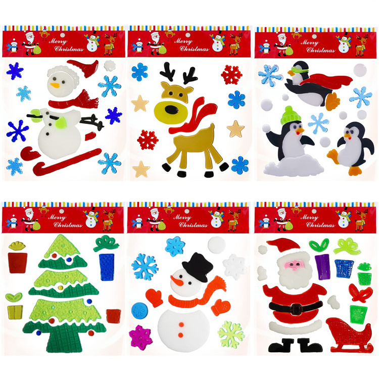 High Quality Removable Window Gel Clings Sticker Christmas Windows PVC Clings Kids Cartoon 3D Window TPR Gel Cling Sticker