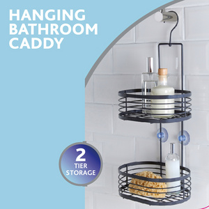 New Design Contemporary Powder Coated 2 Tier Hanging Bathroom Caddy With 2 Large Basket - White And Grey