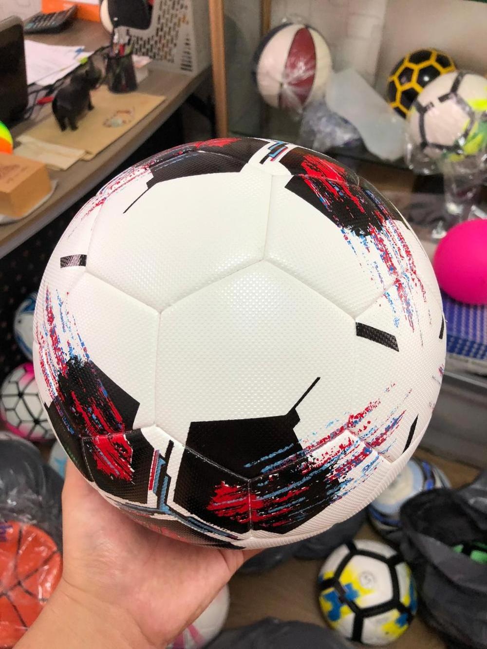 2018 the latest new design thermal bonded high grade PU leather ( same famous AD ) soccer ball ok for the best competition use