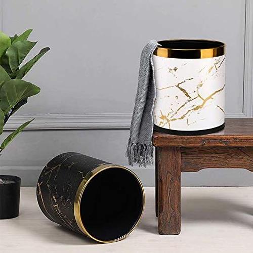 Round Leather Waste Basket Small Fashion PU Trash Garbage Can Under Desk Cabinet Contemporary Wastebasket Bin for Home Office