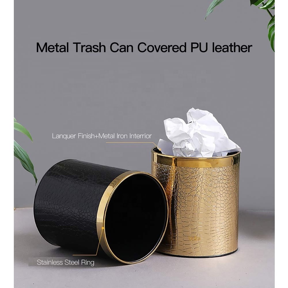 10L Leather Wastebin Round Indoor  Garbage Trash Can Dustbin Hotel Room Trash Can Wastebasket For Hotel Room Rubbish Can