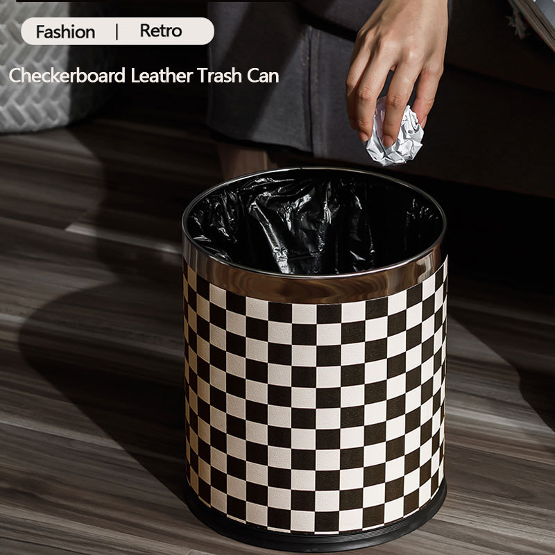 FRINS leather waste bin Garbage can Wastebasket bin with Bottom Rubber  Ring for Hold Garbage Bag for Bedroom,Living Room