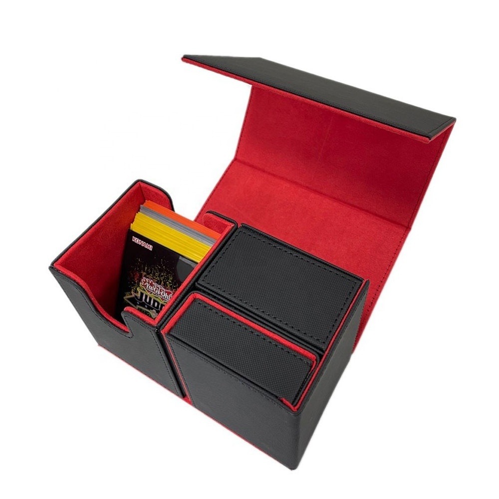 Card Deck Box Premium with Dice Tray Holds Trading Cards PU Leather Deck Case Storage Box for Sports Playing Game Cards