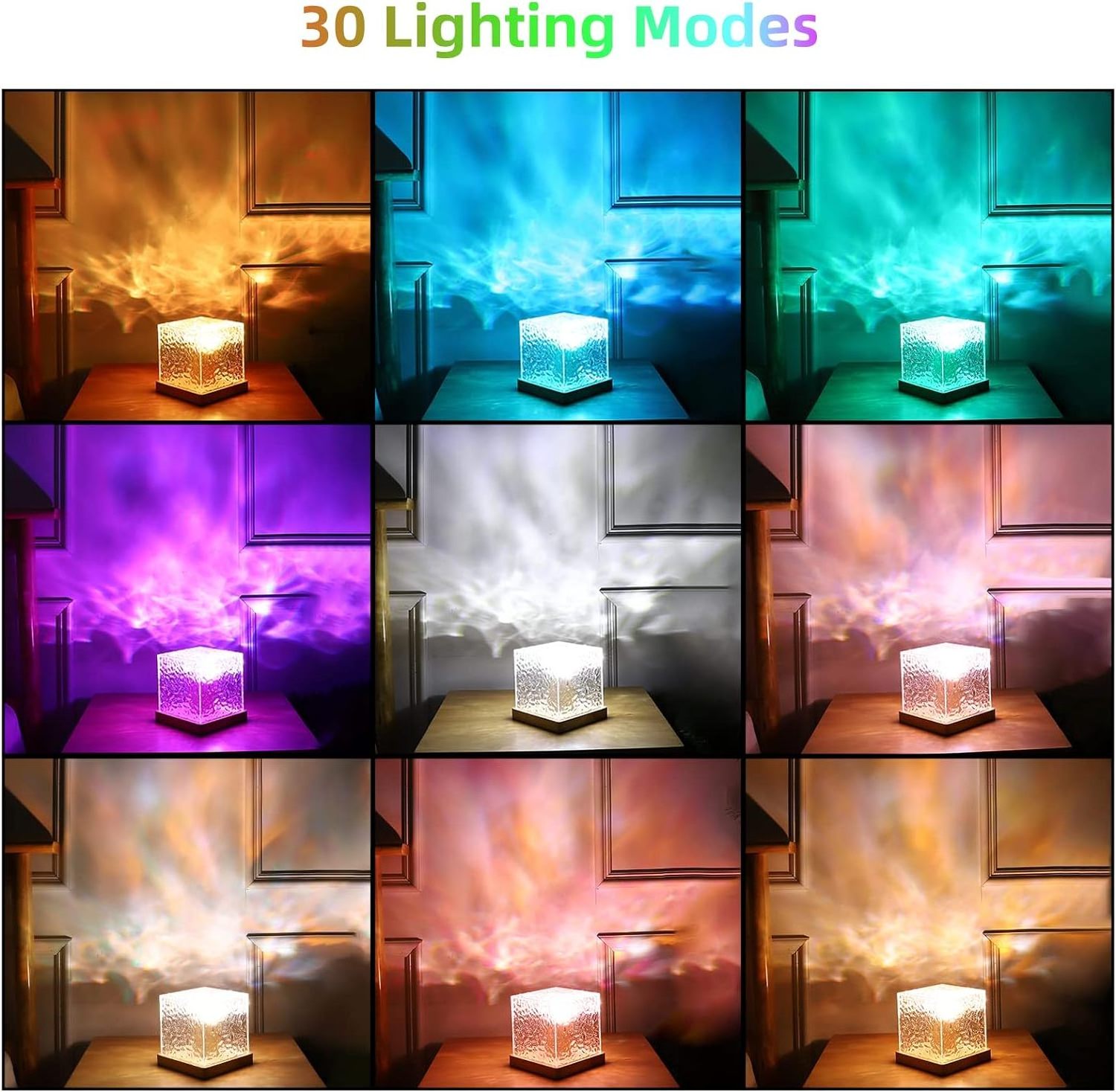 3D 16 Colors rotating crystal aurora lamp blue dynamic water ripple Cube lamp Table Night Lamp