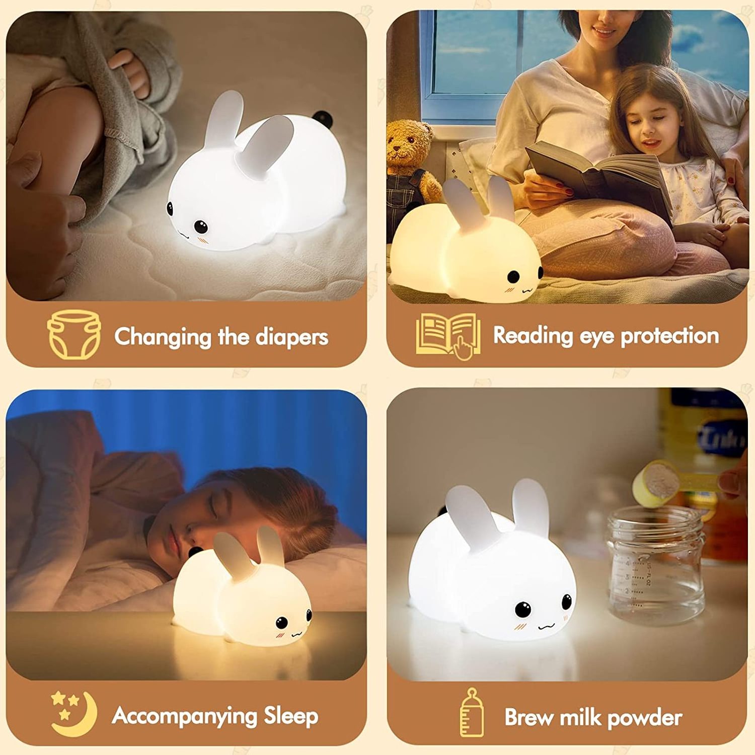 Rechargeable Led Soft Touch Nursery Lamp Bunny Rabbit Silicone Night Light For Kids Light Up Silicone Animal Night Light