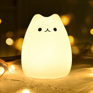 Gift Rechargeable Silicone Cat Animal Lamp Cute Night Light Decor Dimmable 7 Colors Night Light For Kid Room