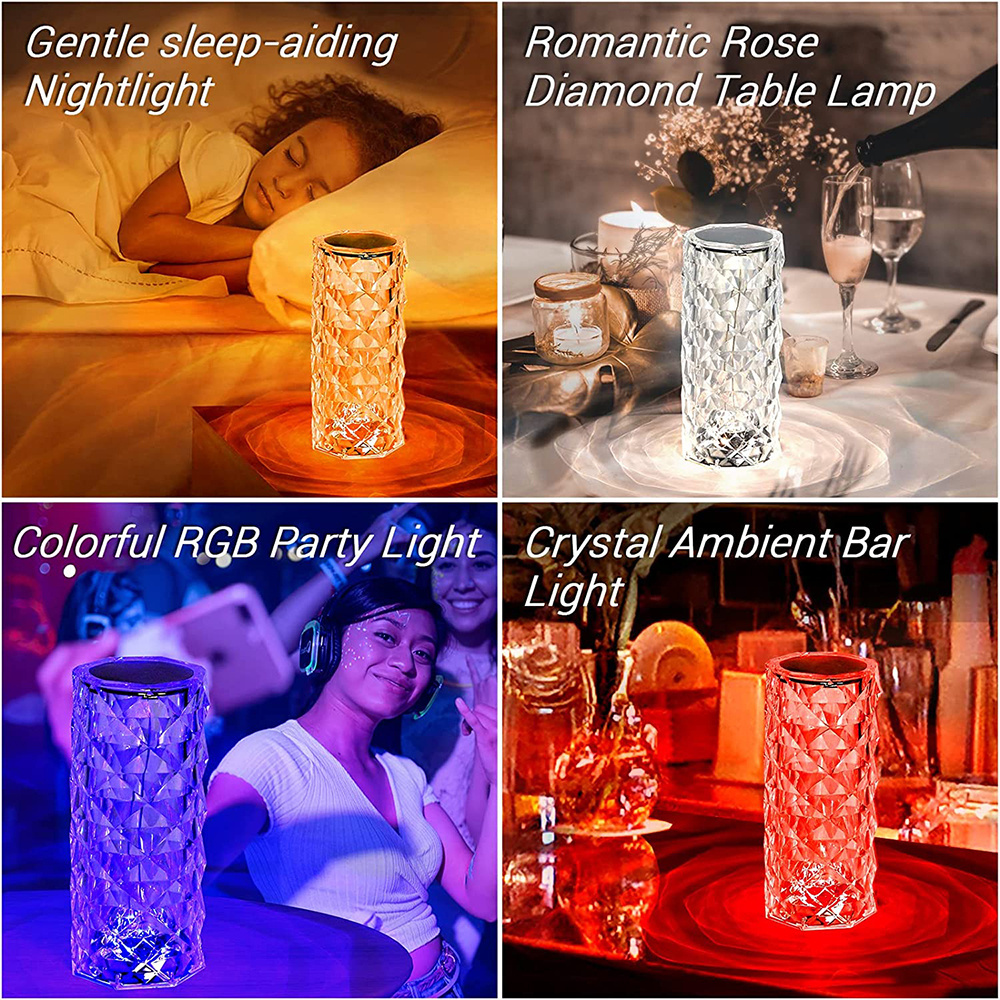 Wholesale New Rechargeable Usb Touch Crystal Acrylic Shiny With Rose Shadow Effect Home Bedroom Living Room Luxury Table Lamp