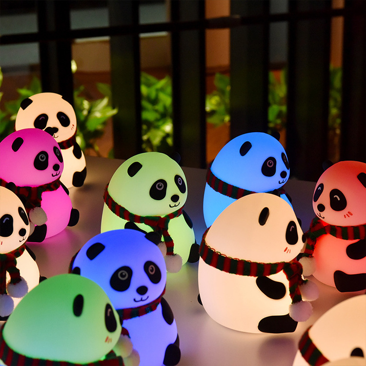 2023 Led Cute Cartoon Silicone Panda Lamp USB Touch Sensor Colorful Light Bedroom Bedside Night Light for Children Kids