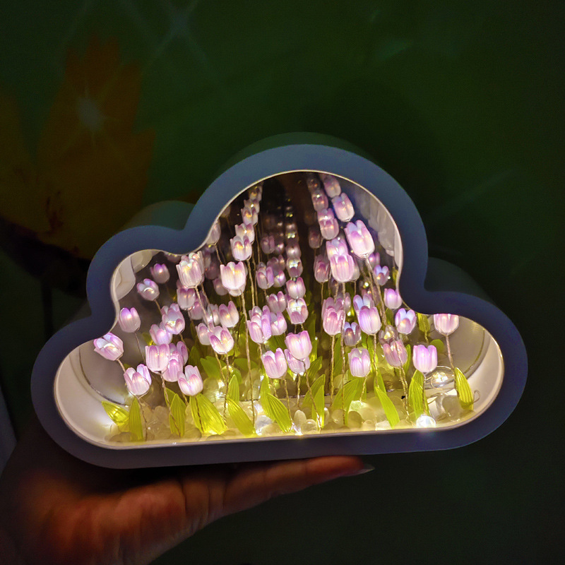 Diy Handmade custom lamps for children Cloud Mirror tulip night light lampara luna tulip lamp