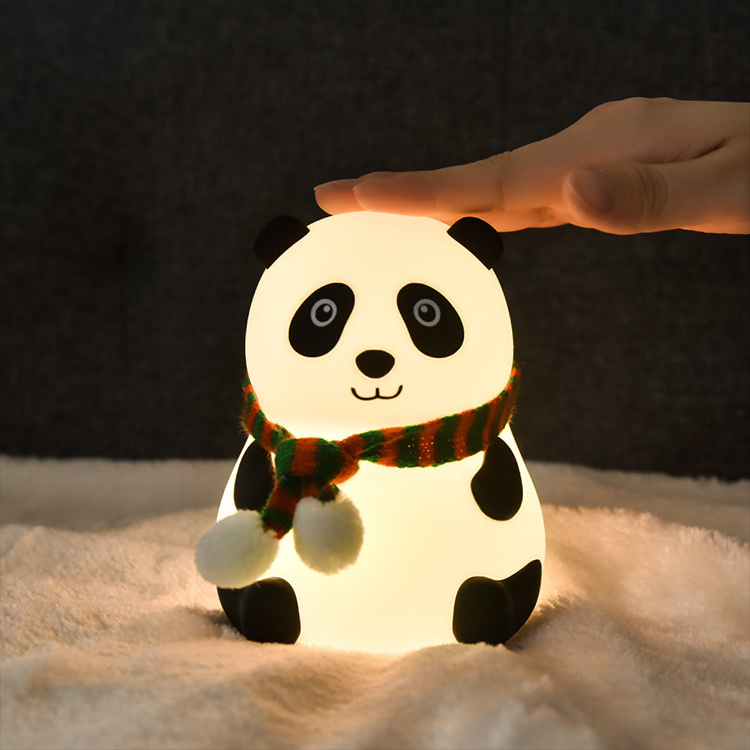 2023 Led Cute Cartoon Silicone Panda Lamp USB Touch Sensor Colorful Light Bedroom Bedside Night Light for Children Kids