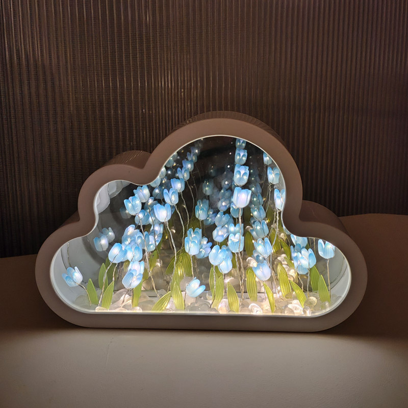 Creative Home Decor Handmade DIY Tulip Cloud Flower Lamp Romantic LED Cloud Tulip Mirror Night Light for Bedroom Girls Gift