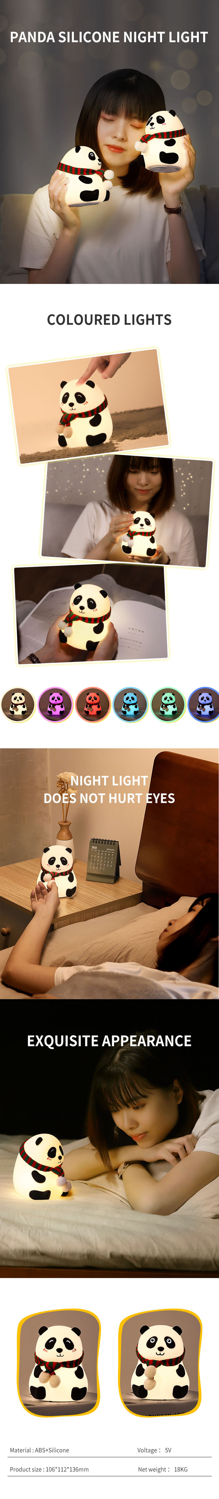 2024 panda silicone led night light lamp new product wholesale price panda night light