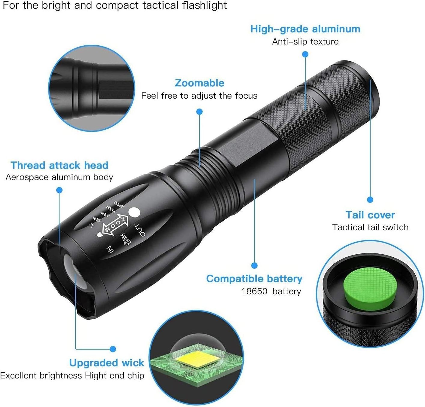 Small Flashlight Zoomable Waterproof Adjustable Brightness Flash Light Elitetac flashlight for Outdoor Emergency