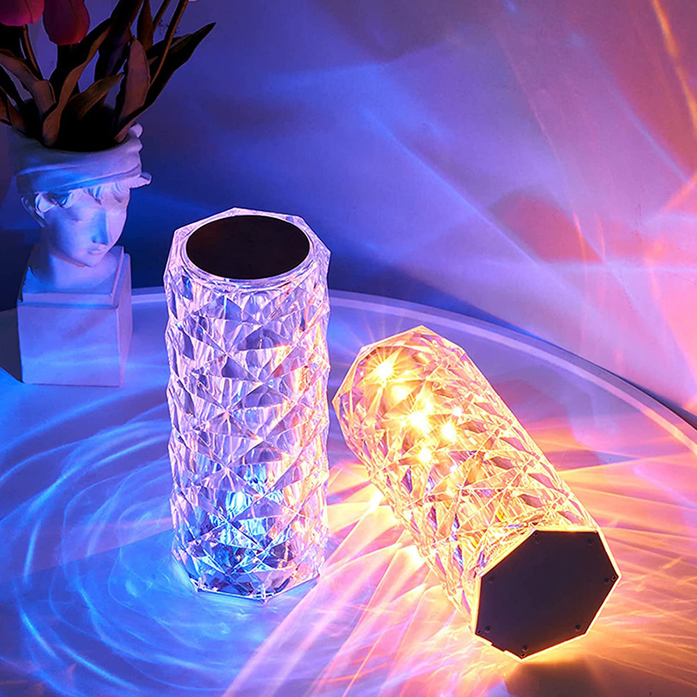 Wholesale New Rechargeable Usb Touch Crystal Acrylic Shiny With Rose Shadow Effect Home Bedroom Living Room Luxury Table Lamp