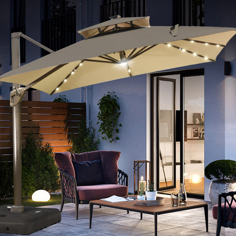 Outdoor Parasol Large Roman Umbrella Big Size Stand Garden Waterproof Patio Umbrellas & Bases With LED Light