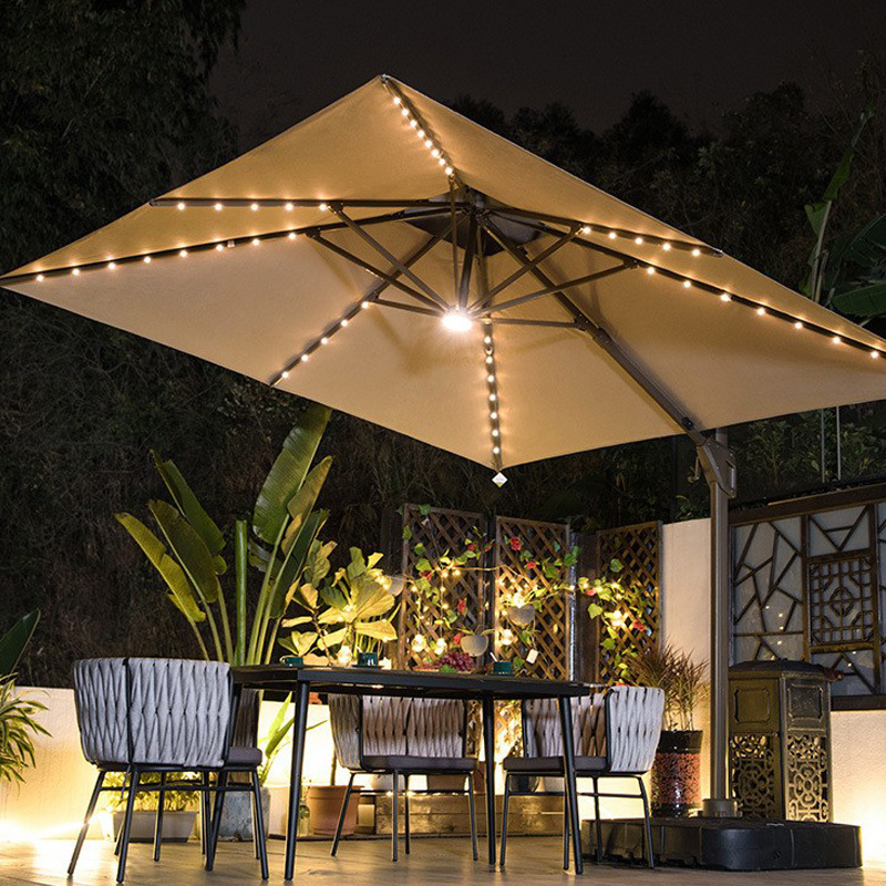 Outdoor Parasol Large Roman Umbrella Big Size Stand Garden Waterproof Patio Umbrellas & Bases With LED Light