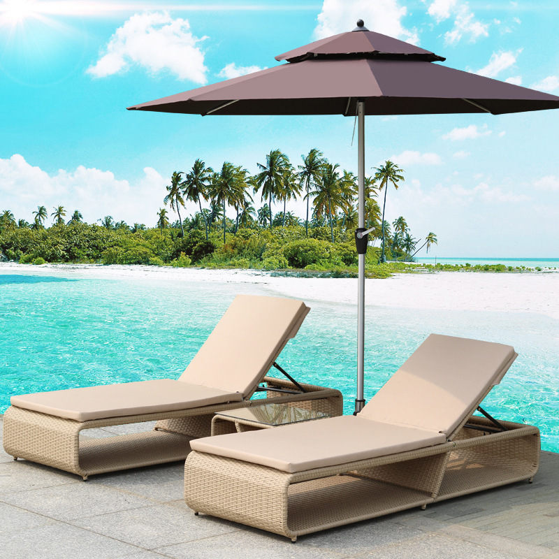 Portable Sun Loungers Foldable Poolside Sunbed Outdoor Pool Chaise Lounge Chair