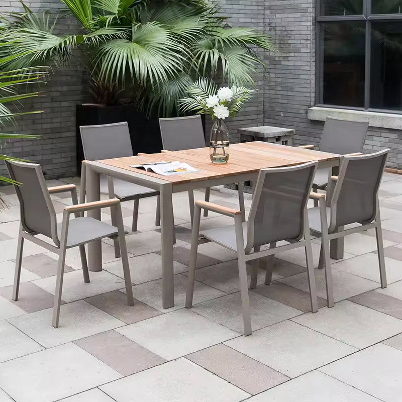 Patio Furniture Teak Wood 8 Seater Large Dining Extendable Table Hotel Restaurant Outdoor Garden Dinner Table Set 8 Chairs