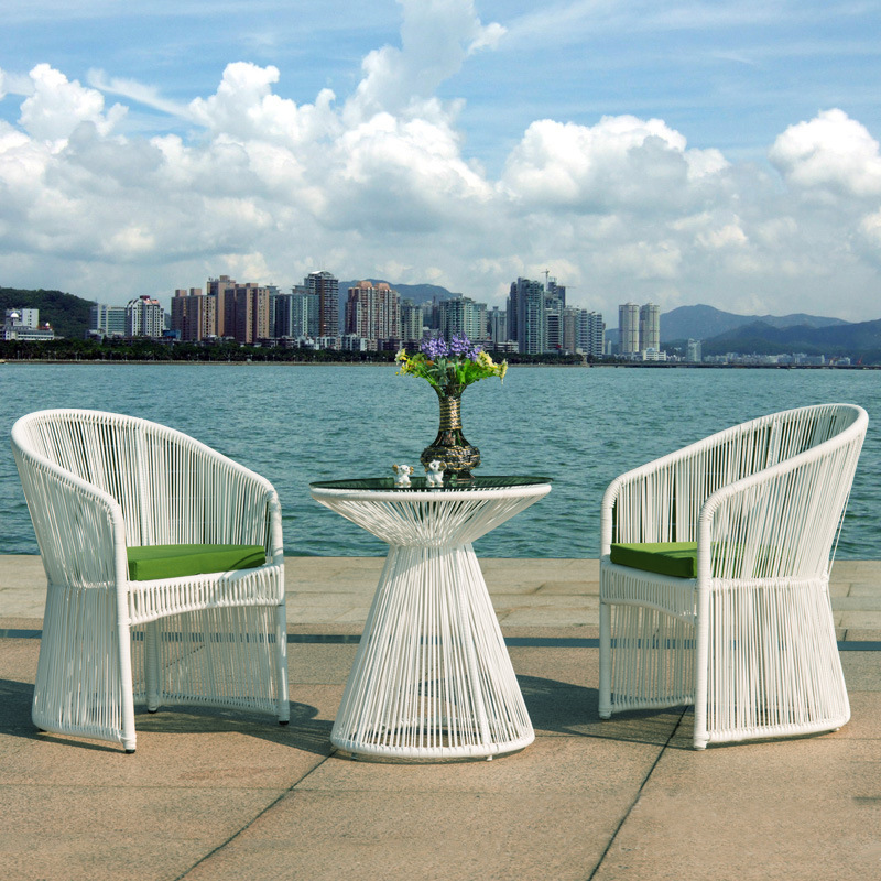 Unique Design Modern Dining Round Table And Chair Set Waterproof Weaved Rope Outdoor Furniture