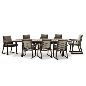 Cafe Restaurant Wood And Metal  Garden Table And Chair Set Outdoor Patio Dining Table Set 6 Seater