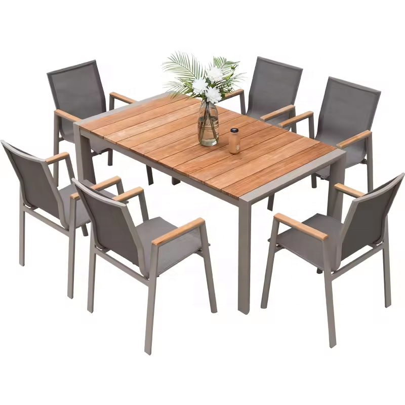 Patio Furniture Teak Wood 8 Seater Large Dining Extendable Table Hotel Restaurant Outdoor Garden Dinner Table Set 8 Chairs