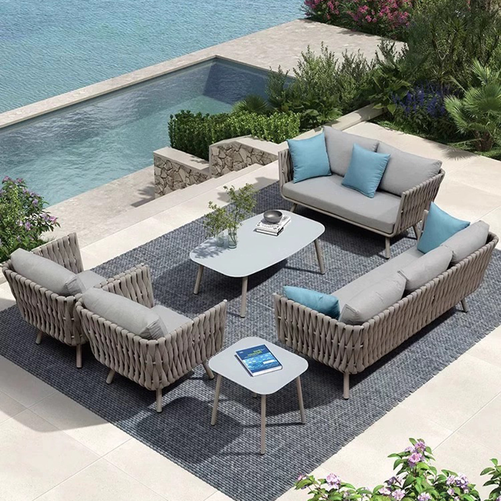 Hot sale Modern Garden Furniture Hotel Aluminum Outdoor Sofa Luxury Woven Rope Garden Sets Hotel Outdoor Furniture Set