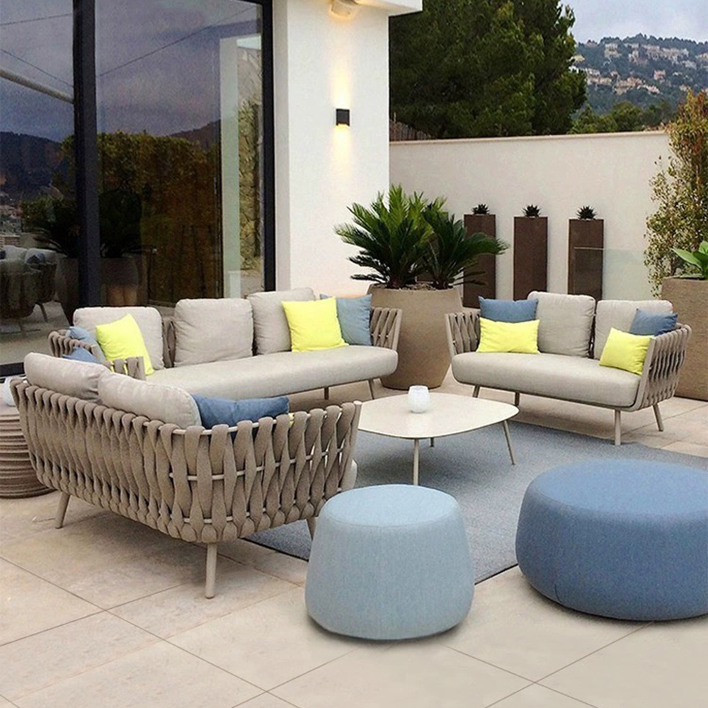 Hot sale Modern Garden Furniture Hotel Aluminum Outdoor Sofa Luxury Woven Rope Garden Sets Hotel Outdoor Furniture Set