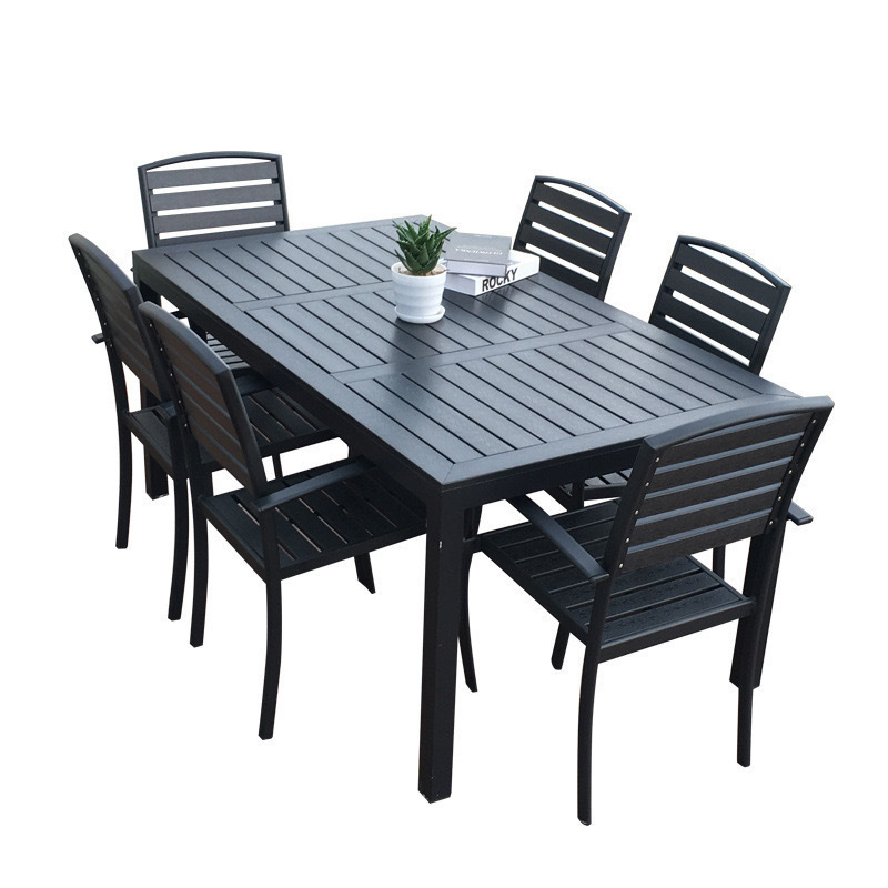 Luxury aluminum outdoor furniture waterproof durable teak wood rope weaving 6 seater luxury dining table and chair set