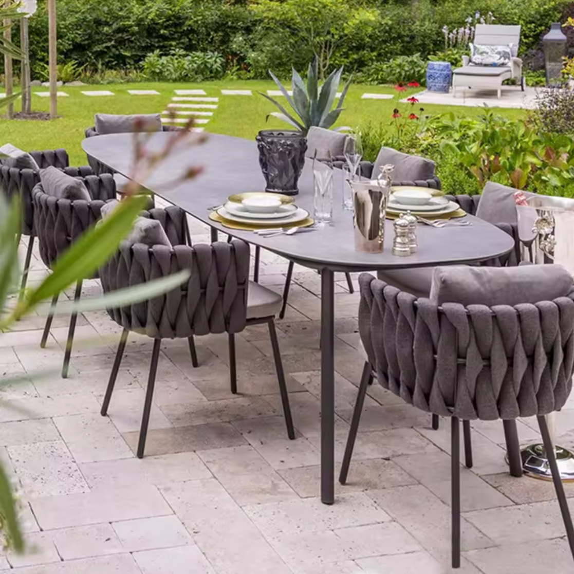 Outside Table and Chair Set Courtyard Patio Rattan Chair Ensemble with Rope Weave Leisure Chairs Dinning furniture