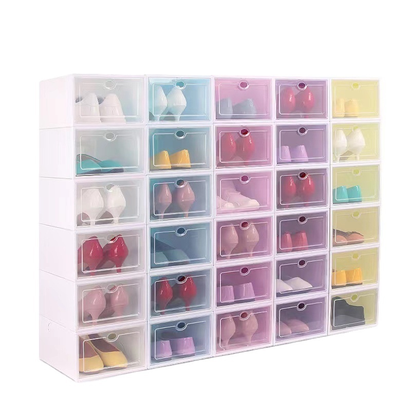 Factory wholesale Transparent flip drawer shoe box transparent PP shoe box plastic folding shoe box storage