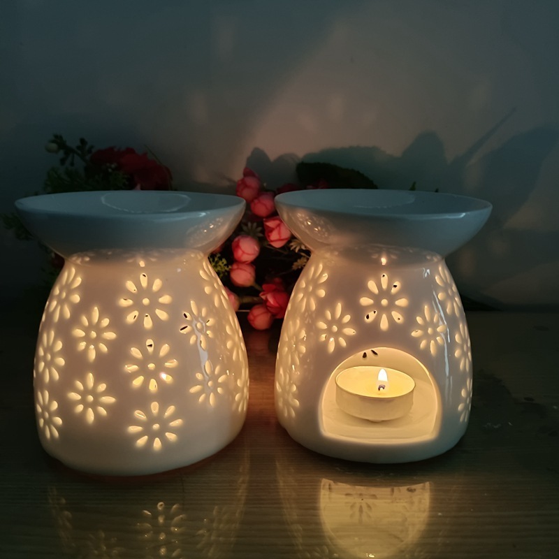 Hollow multi flower essential oil stove ceramic handicraft candle stove incense lamp candle holder white porcelain