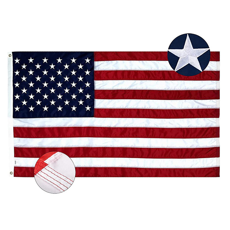 Factory wholesale 3x5 for Outside USA US Flag Deluxe Embroidered Stars Duty Durable Flags Vivid Color Sewn Stripes Brass Grommet