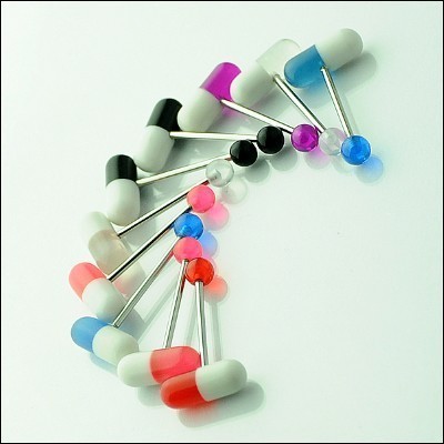 Sexy tongue frenulum piercing acrylic 14g pills tongue piercing jewelry surgical steel barbell capsule tongue ring