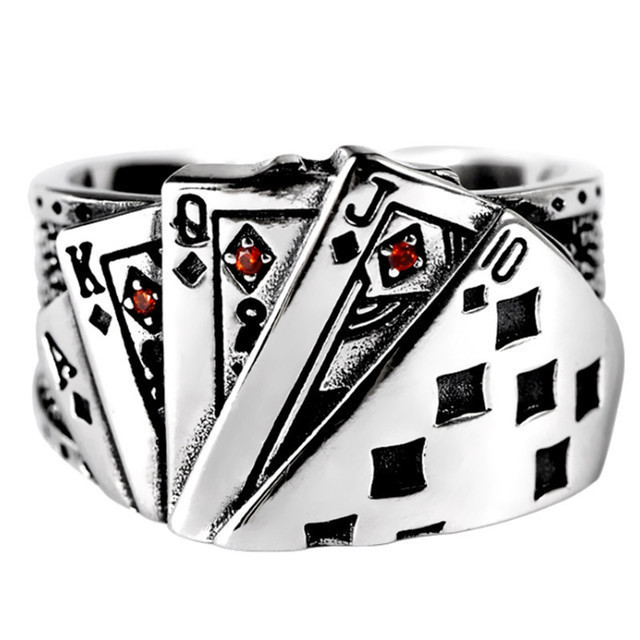 INS vintage creative playing card design copper silver plated jewelry adjustable ring wholesale