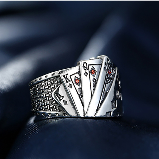 INS vintage creative playing card design copper silver plated jewelry adjustable ring wholesale