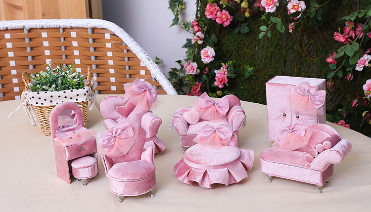 Birthday gifts display Design Home decoration pink Velvet art furniture sofa jewelry box for jewelry