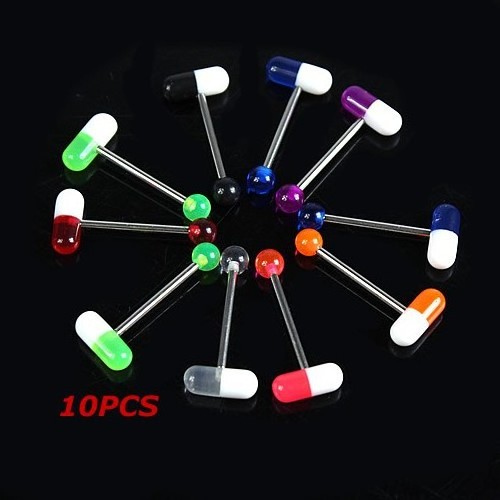 Sexy tongue frenulum piercing acrylic 14g pills tongue piercing jewelry surgical steel barbell capsule tongue ring